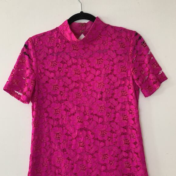 Trina Turk Fuchsia Pink Lace Mini Party Dress Open‎ Back lined Small - Picture 2 of 11
